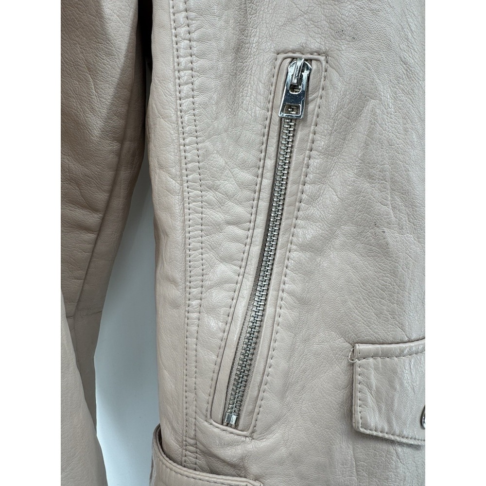 Topshop Leather Jacket Women's Long Sleeve Pink Beige Size 12 - Picture 7 of 16